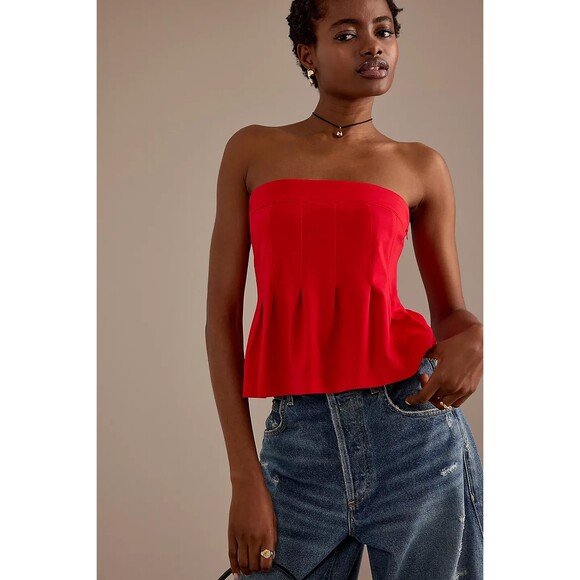 Maeve Tops - Anthropologie Maeve Fontana Size Small Red Flared Tube Top Strapless Summer Top